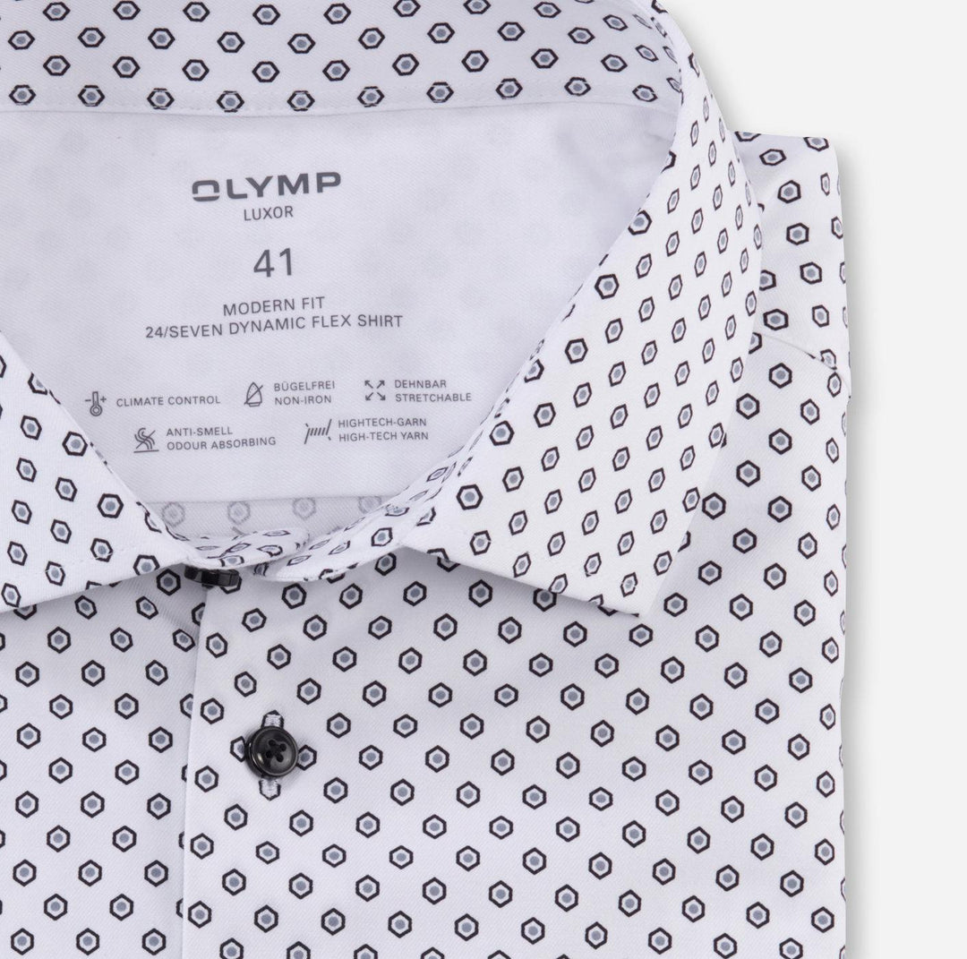 OLYMP Luxor 24/7 modern fit-64% katoen, 27% polyester, 9% elasthaan-HEREN SHIRTS-Wit