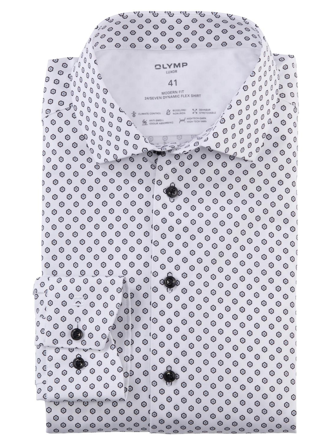 OLYMP Luxor 24/7 modern fit-64% katoen, 27% polyester, 9% elasthaan-HEREN SHIRTS-Wit