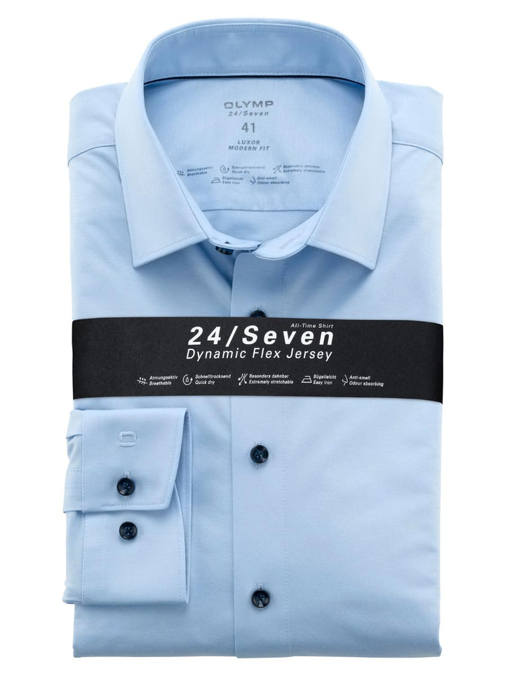 OLYMP Luxor 24/7 Modern fit-92% katoen, 8% elasthaan-HEREN SHIRTS-Blauw