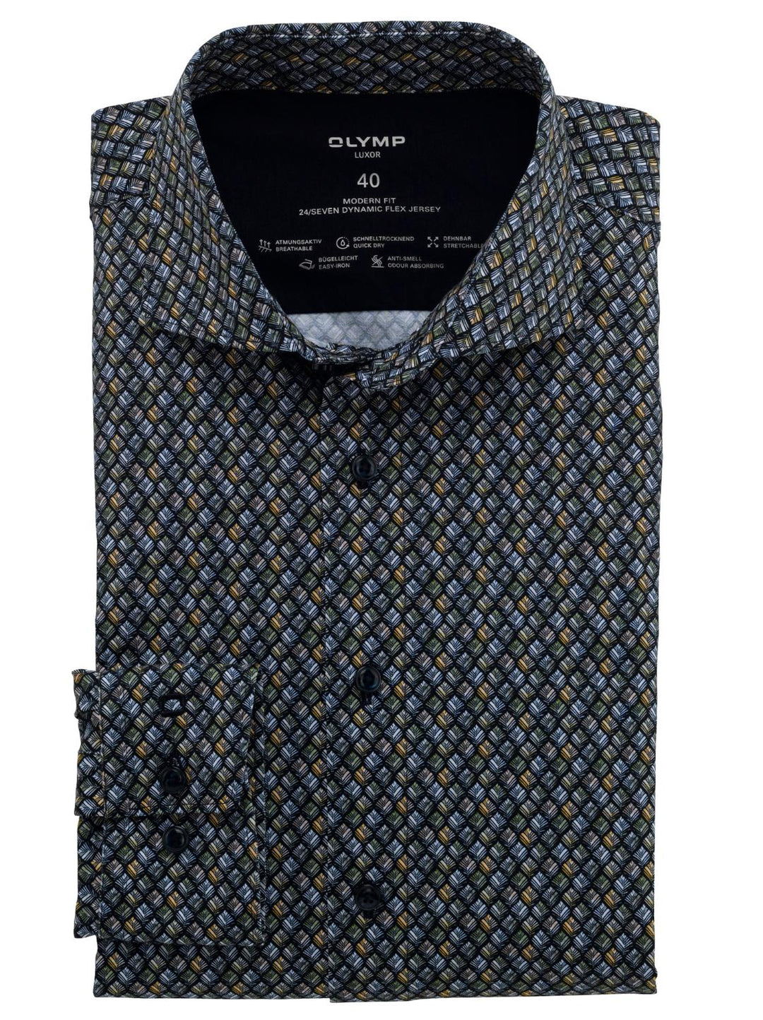 OLYMP Luxor 24/7 Modern fit-92% katoen, 8% elasthaan-HEREN SHIRTS-Groen