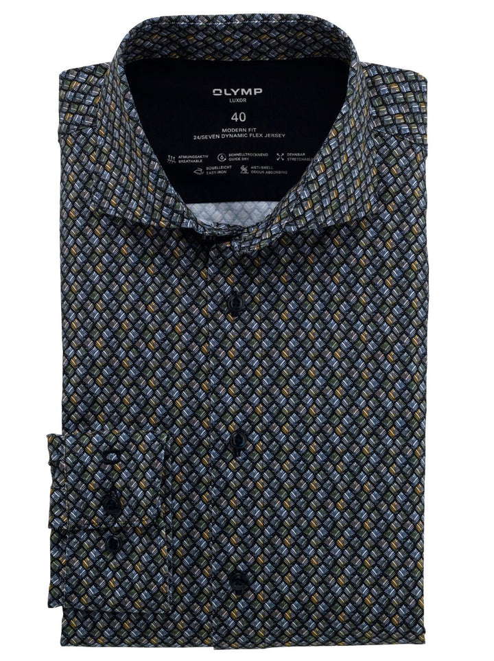 OLYMP Luxor 24/7 Modern fit-92% katoen, 8% elasthaan-HEREN SHIRTS-Groen