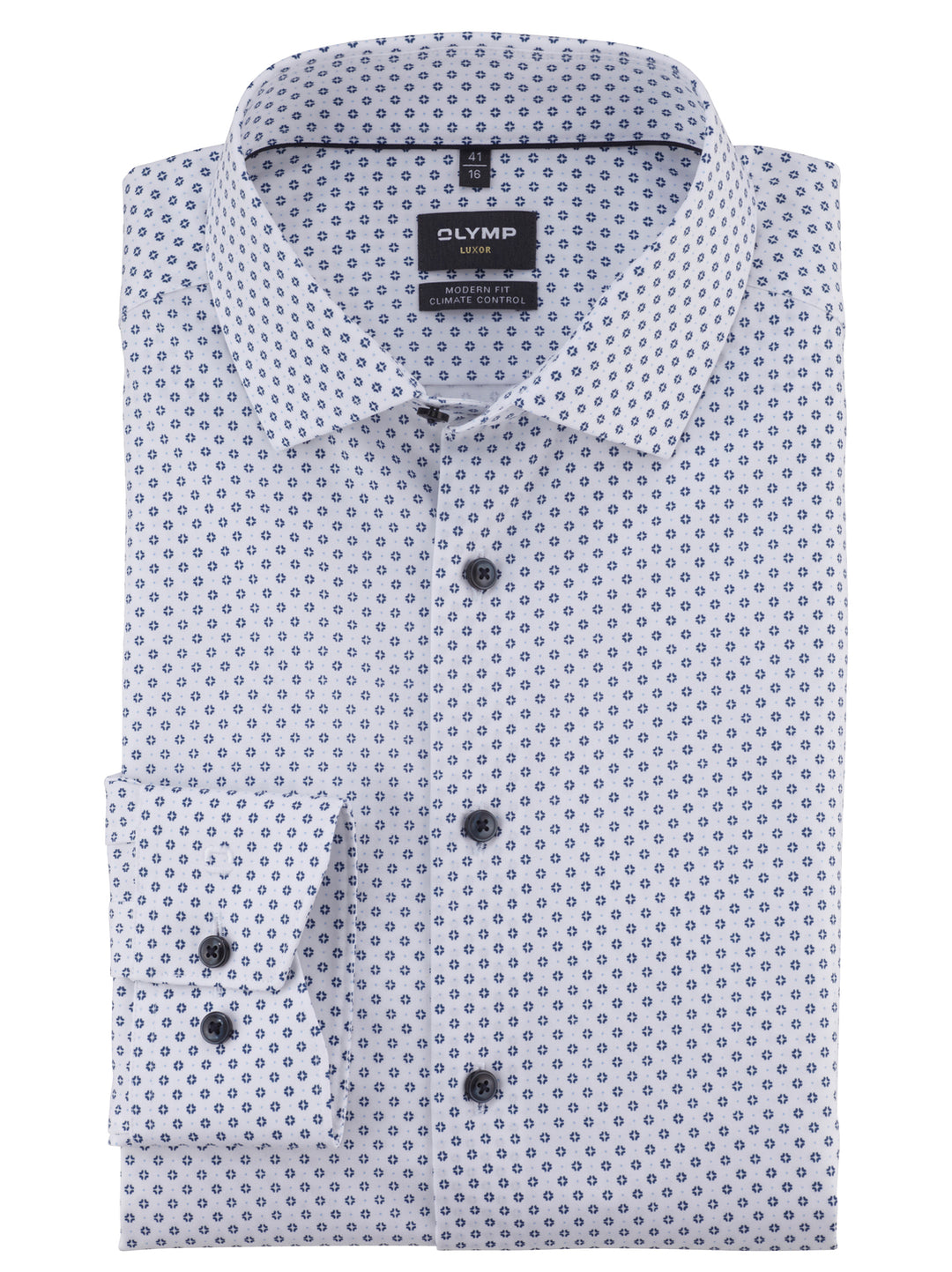 OLYMP Luxor 24/Seven modern fit overhemd-64% katoen, 27% polyester, 9% elasthaan-HEREN SHIRTS-Blauw