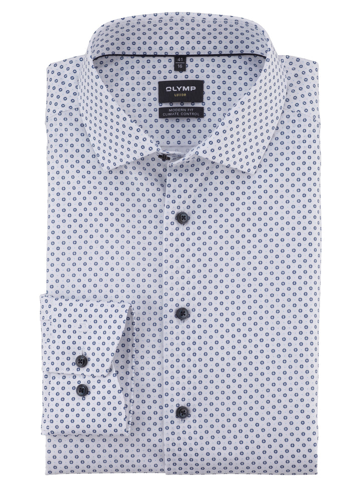 OLYMP Luxor 24/Seven modern fit overhemd-64% katoen, 27% polyester, 9% elasthaan-HEREN SHIRTS-Blauw