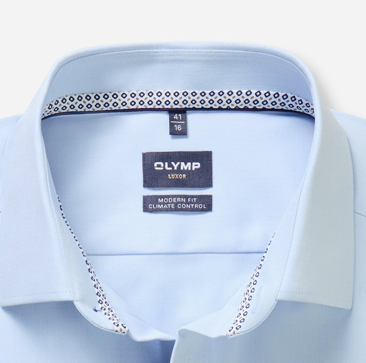 Olymp Luxor 24Seven Modern Fit Shirt – Blauw-64% katoen, 27% polyester, 9% elastaan-HEREN SHIRTS-Blauw