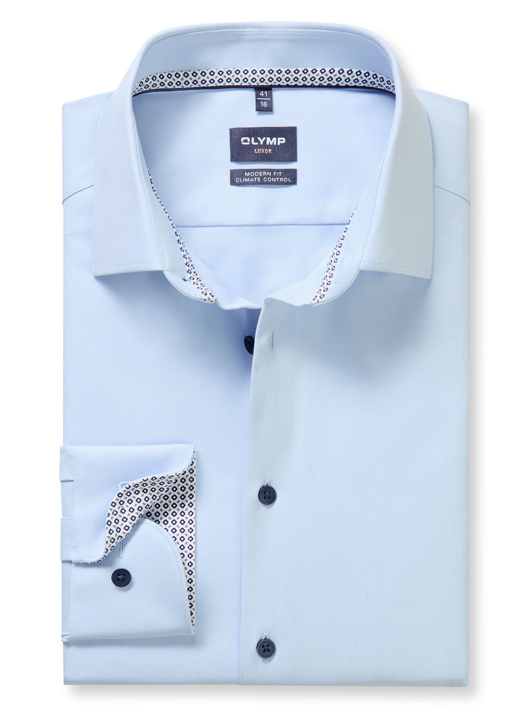 Olymp Luxor 24Seven Modern Fit Shirt – Blauw-64% katoen, 27% polyester, 9% elastaan-HEREN SHIRTS-Blauw