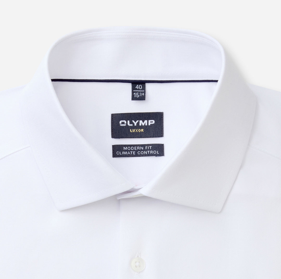 Olymp Luxor 24Seven Modern Fit Shirt – Wit-64% katoen, 27% polyester, 9% elastaan-HEREN SHIRTS-Wit