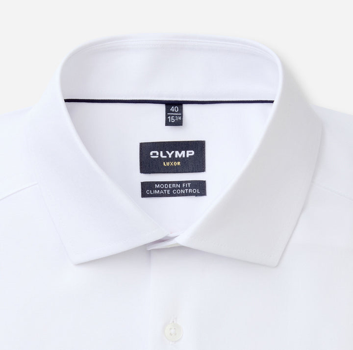 Olymp Luxor 24Seven Modern Fit Shirt – Wit-64% katoen, 27% polyester, 9% elastaan-HEREN SHIRTS-Wit