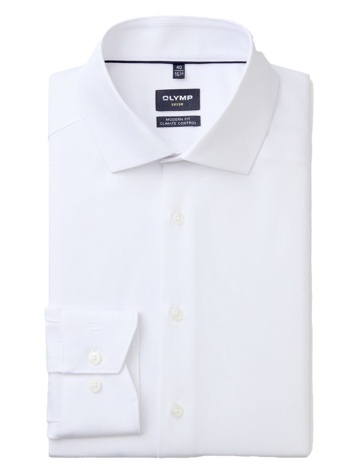 Olymp Luxor 24Seven Modern Fit Shirt – Wit-64% katoen, 27% polyester, 9% elastaan-HEREN SHIRTS-Wit