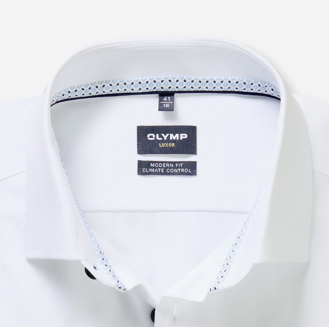 Olymp Luxor 24Seven Modern Fit Shirt – Wit-64% katoen, 27% polyester, 9% elastaan-HEREN SHIRTS-Wit
