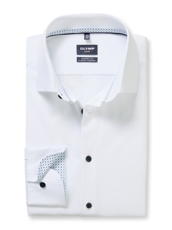 Olymp Luxor 24Seven Modern Fit Shirt – Wit-64% katoen, 27% polyester, 9% elastaan-HEREN SHIRTS-Wit