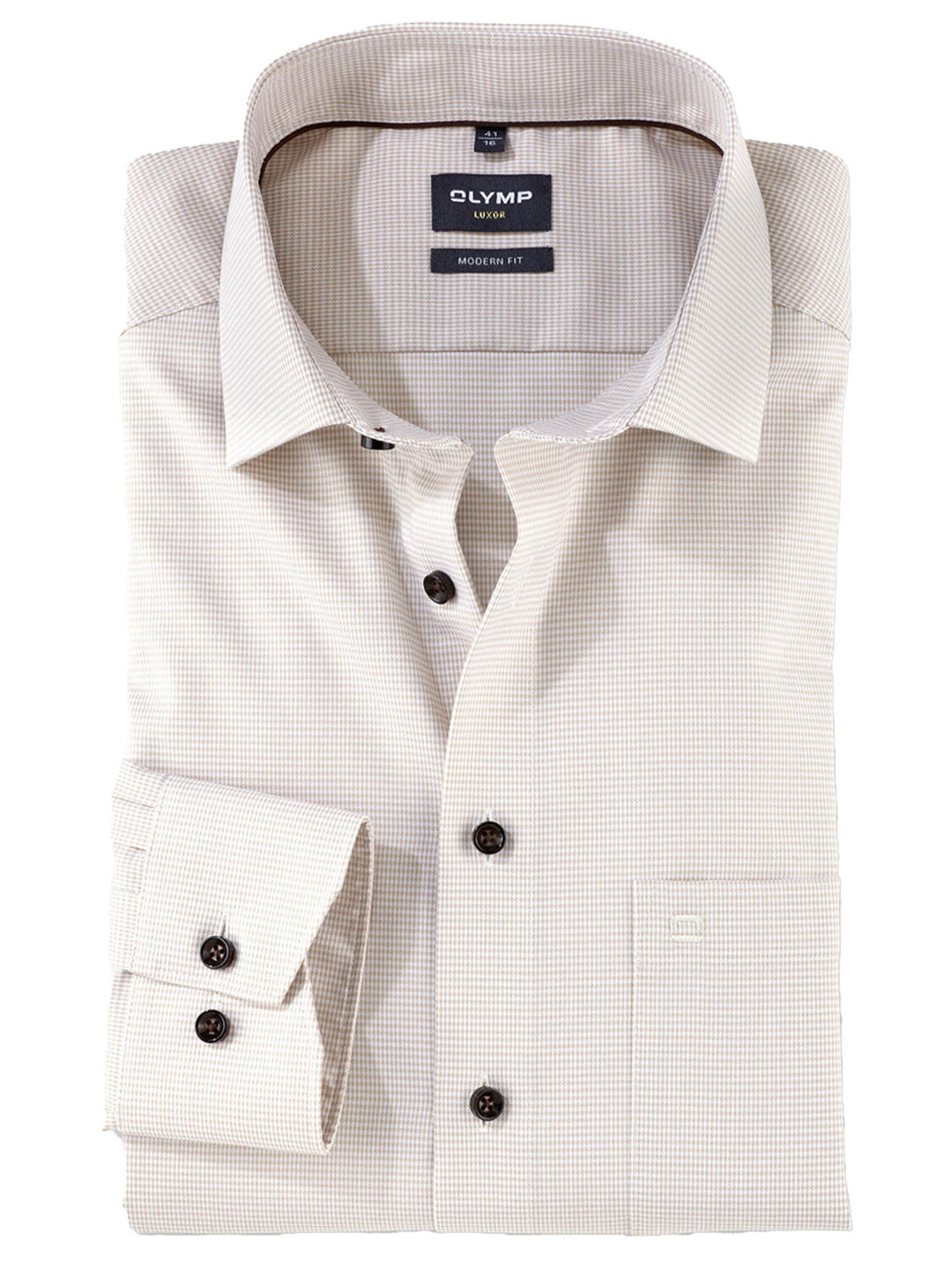 Olymp Luxor modern fit beige-100% Katoen-HEREN SHIRTS-Beige