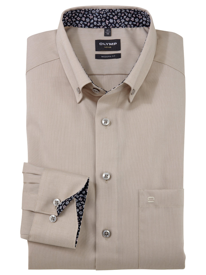 OLYMP Luxor modern fit Button-down overhemd-100% katoen-HEREN SHIRTS-Beige