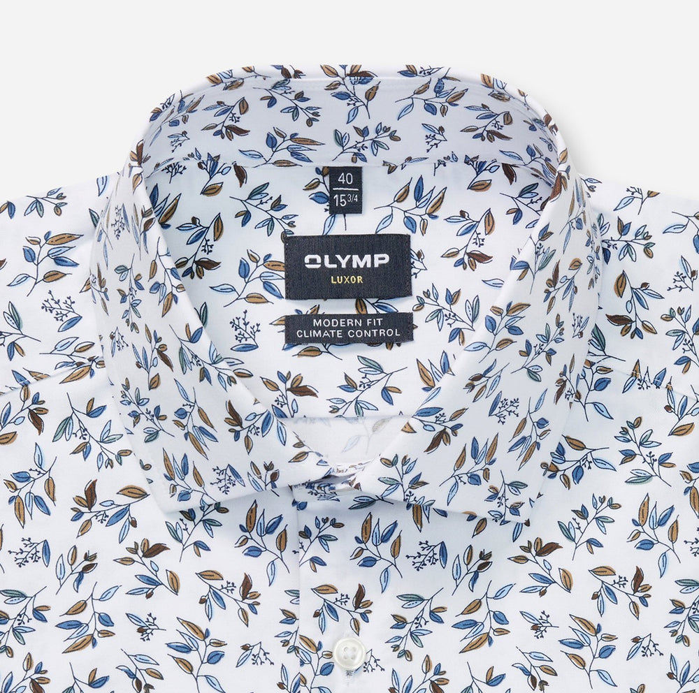 Olymp Luxor Modern Fit Casual Shirt-64% katoen, 27% polyester, 9% elasthaan-HEREN SHIRTS-Wit