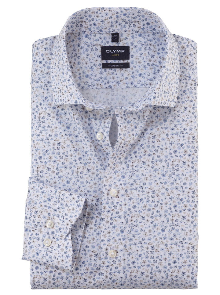 OLYMP Luxor modern fit extra lange mouw overhemd-100% katoen-HEREN SHIRTS-Blauw