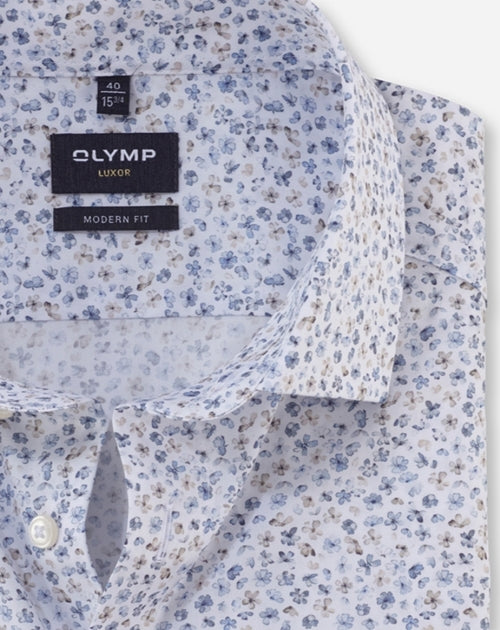 OLYMP Luxor modern fit extra lange mouw overhemd-100% katoen-HEREN SHIRTS-Blauw