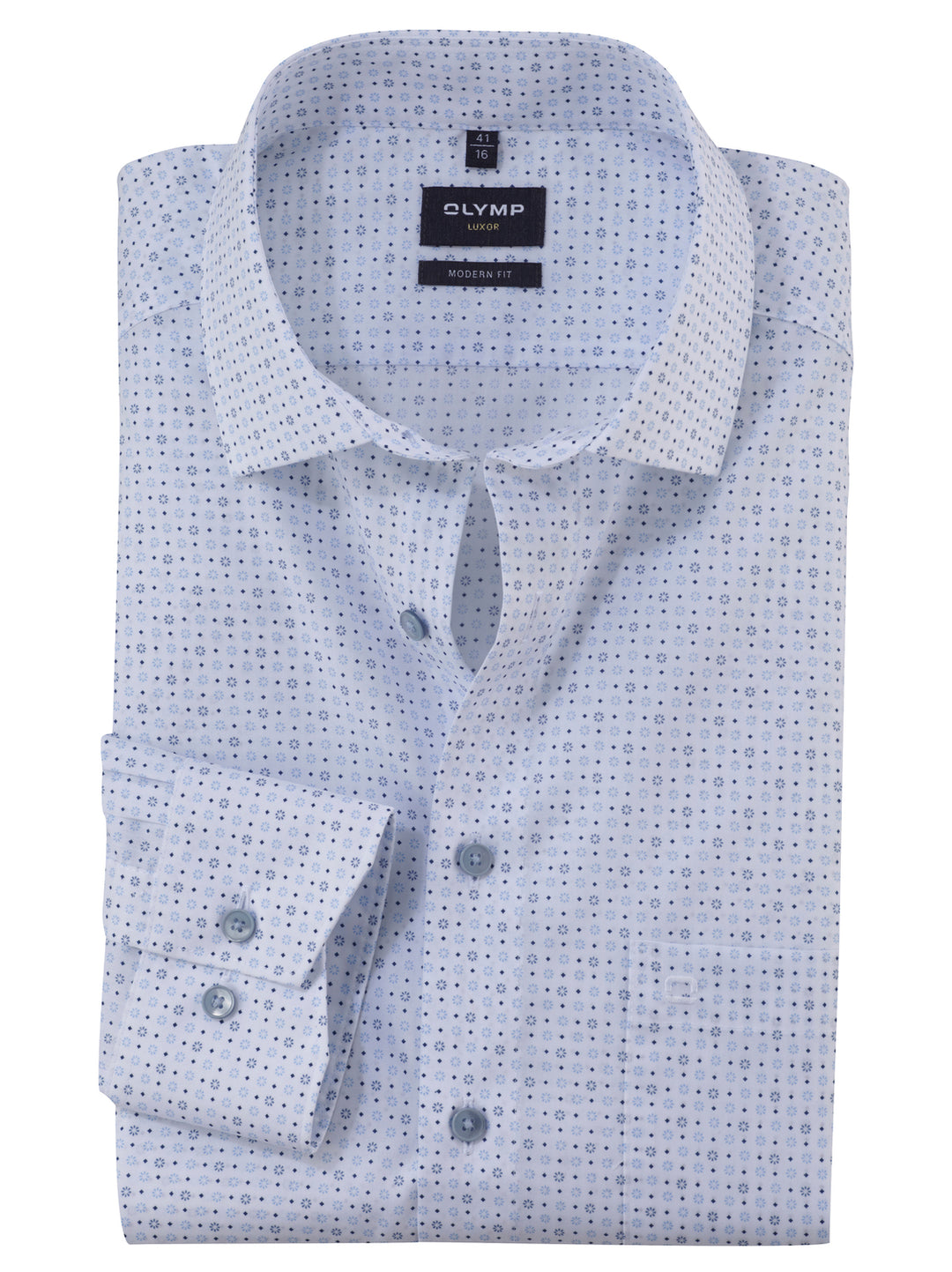 OLYMP Luxor modern fit extra lange mouw overhemd-100% katoen-HEREN SHIRTS-Blauw