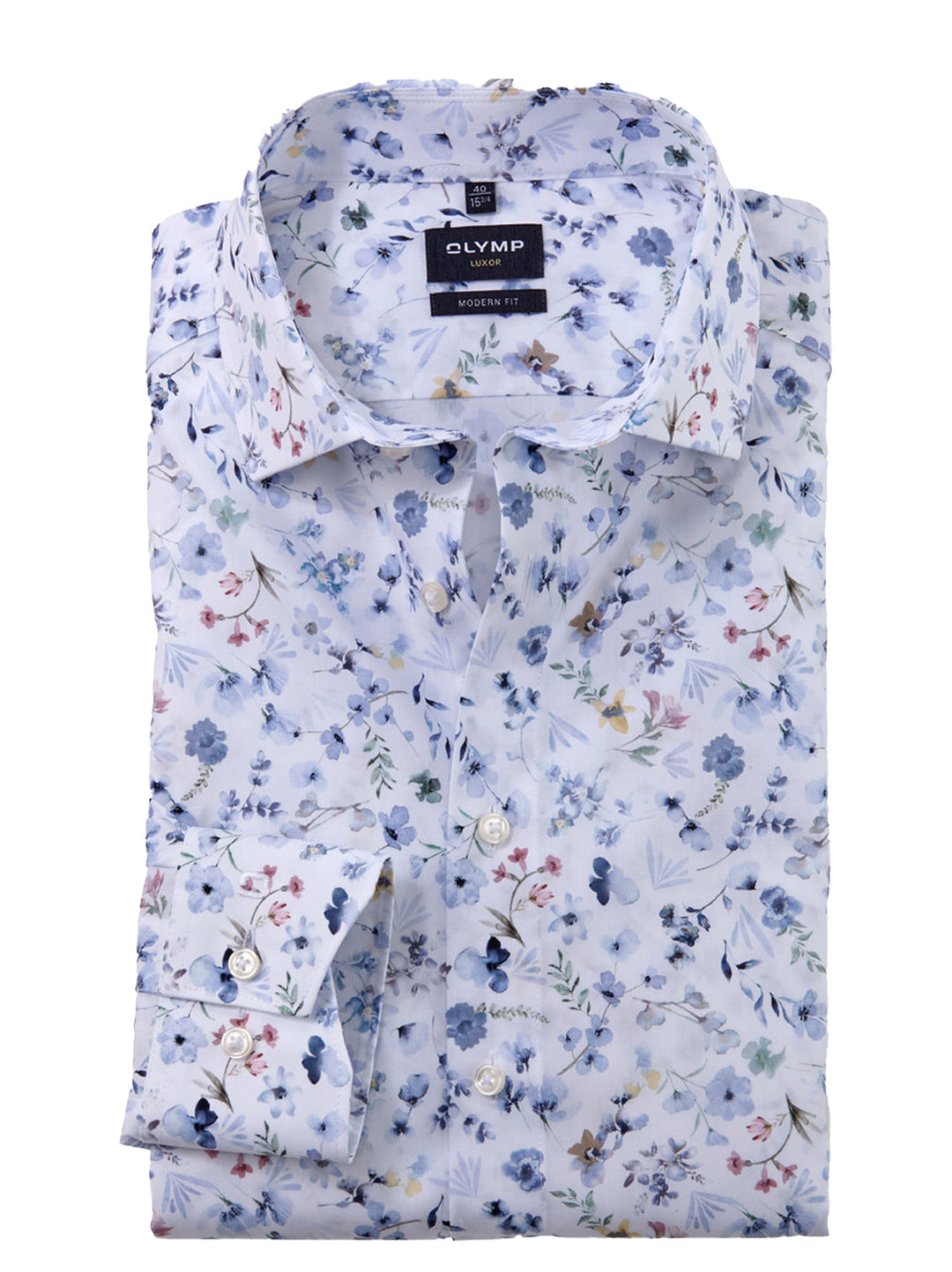 OLYMP Luxor modern fit extra lange mouw overhemd-100% katoen-HEREN SHIRTS-Blauw