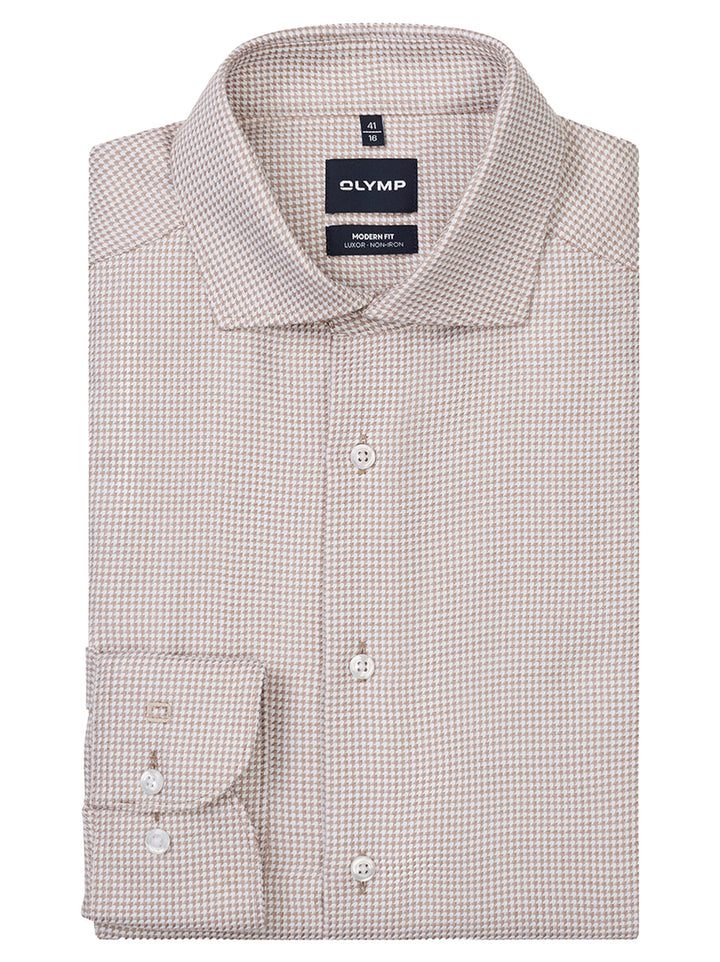 OLYMP Luxor Modern Fit Overhemd – Bruin-100% katoen-HEREN SHIRTS-Bruin
