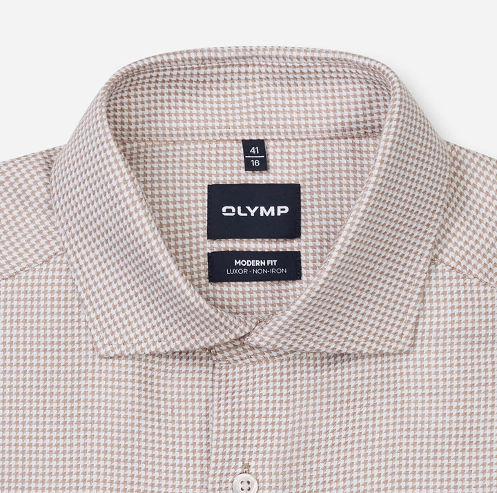 OLYMP Luxor Modern Fit Overhemd – Bruin-100% katoen-HEREN SHIRTS-Bruin