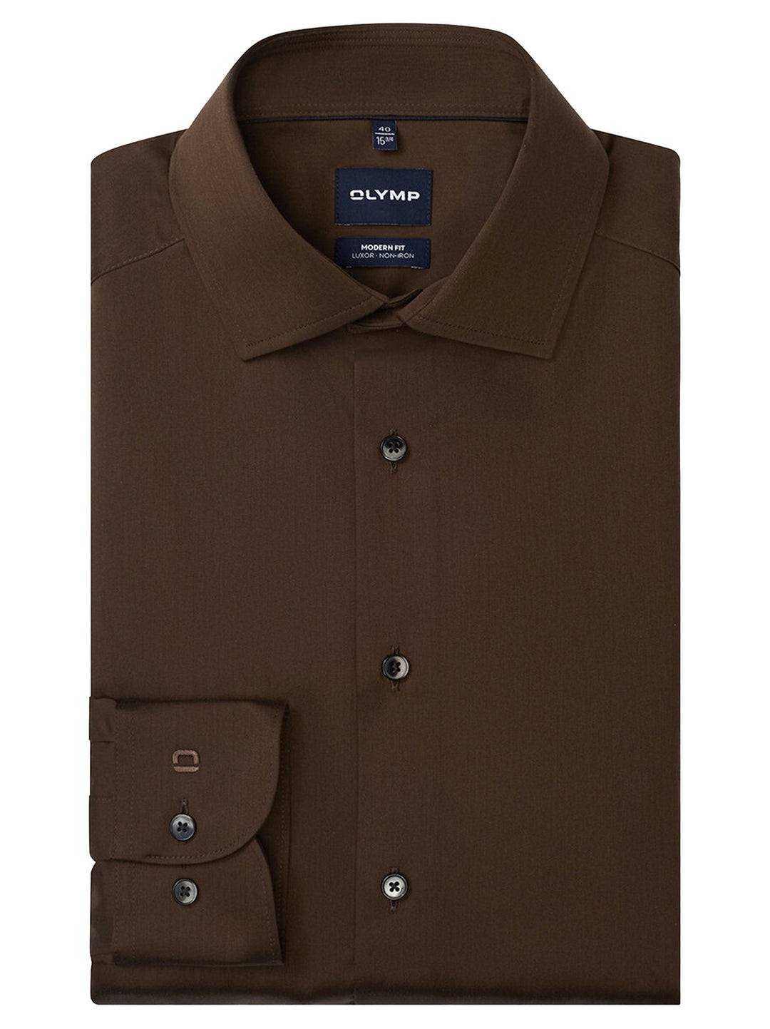 OLYMP Luxor Modern Fit Overhemd – Bruin-100% katoen-HEREN SHIRTS-Bruin