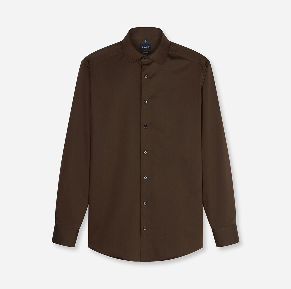 OLYMP Luxor Modern Fit Overhemd – Bruin-100% katoen-HEREN SHIRTS-Bruin