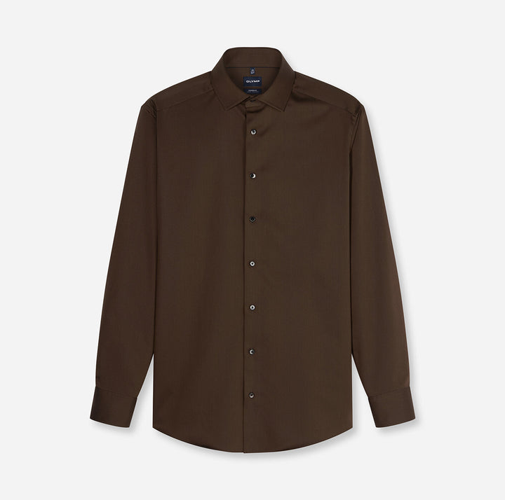 OLYMP Luxor Modern Fit Overhemd – Bruin-100% katoen-HEREN SHIRTS-Bruin