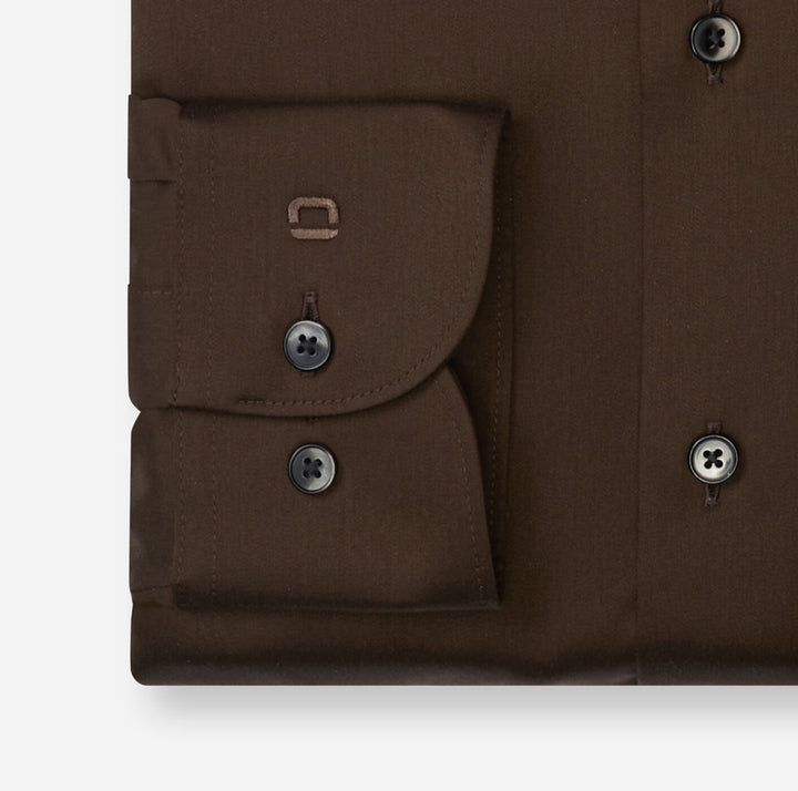 OLYMP Luxor Modern Fit Overhemd – Bruin-100% katoen-HEREN SHIRTS-Bruin