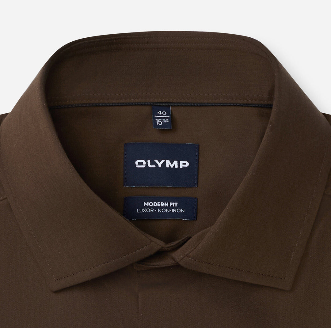 OLYMP Luxor Modern Fit Overhemd – Bruin-100% katoen-HEREN SHIRTS-Bruin