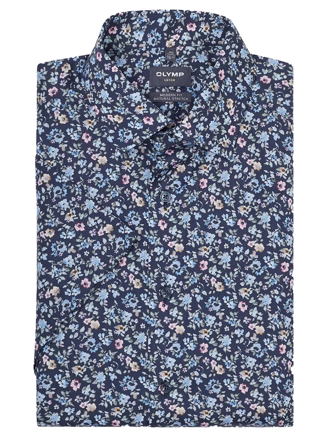 OLYMP Luxor modern fit overhemd korte mouw – Blauw-100% katoen-HEREN SHIRTS-Blauw