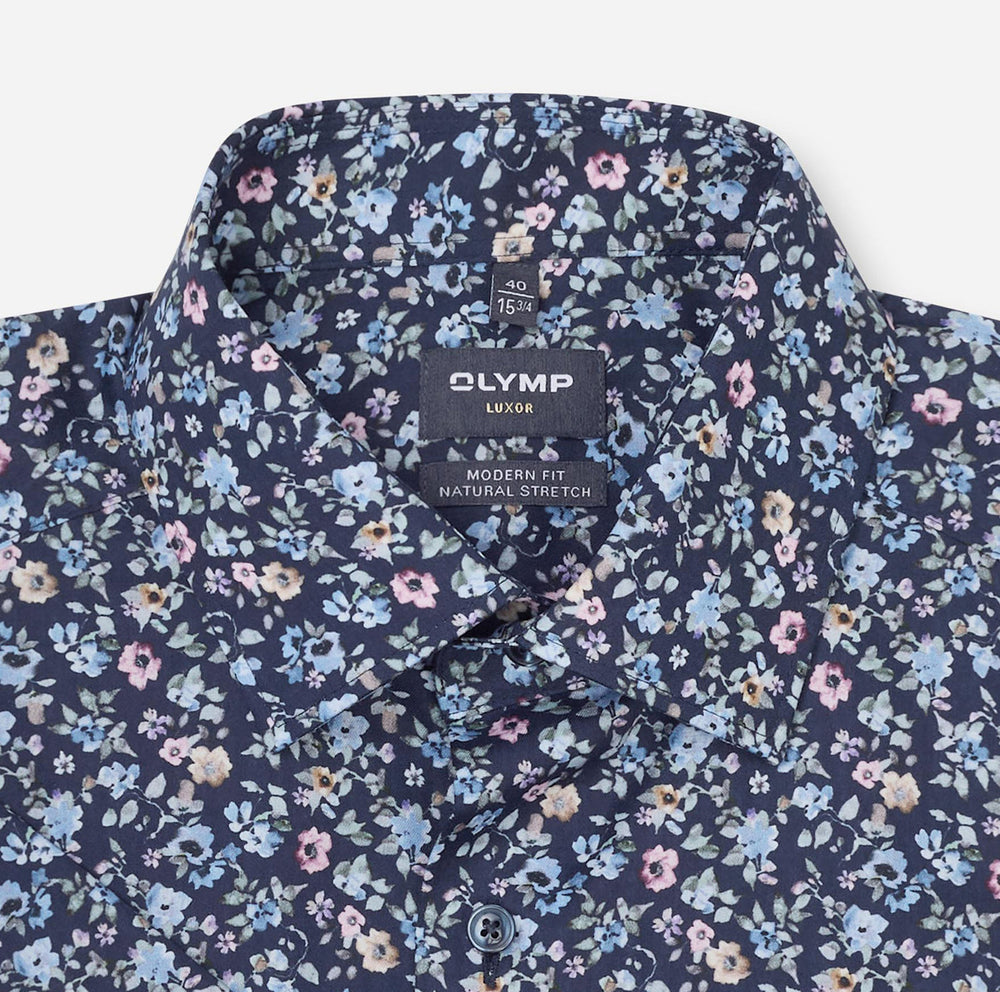 OLYMP Luxor modern fit overhemd korte mouw – Blauw-100% katoen-HEREN SHIRTS-Blauw