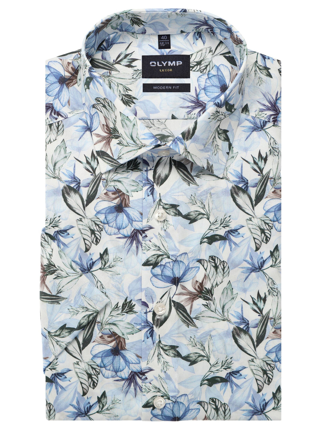 OLYMP Luxor modern fit overhemd korte mouw – Blauw-100% katoen-HEREN SHIRTS-Blauw