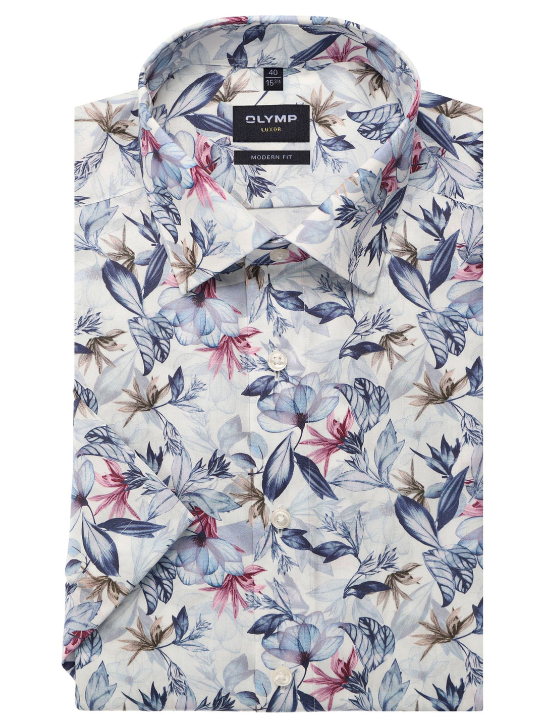 OLYMP Luxor modern fit overhemd korte mouw – Blauw-100% katoen-HEREN SHIRTS-Blauw