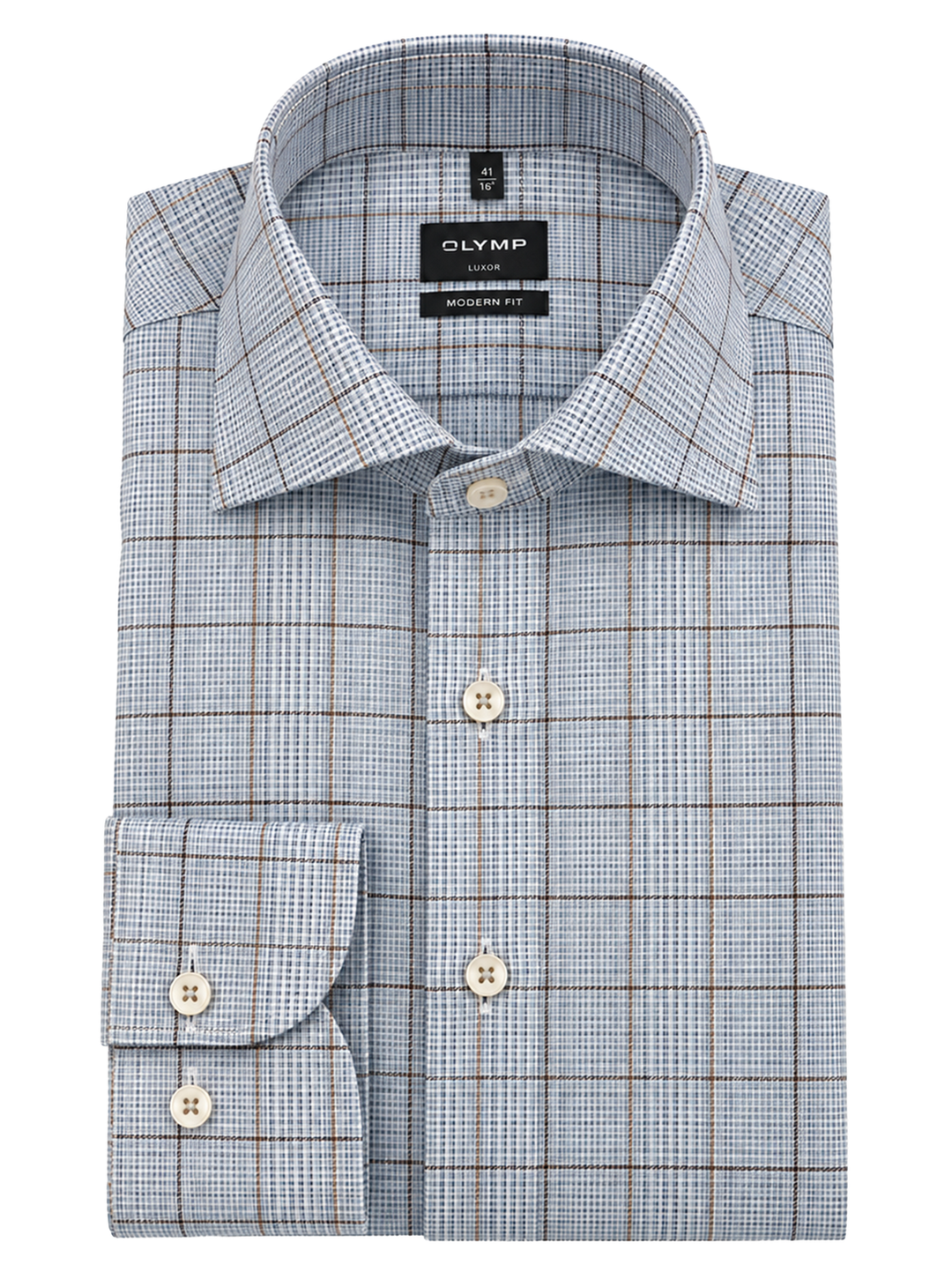 OLYMP Luxor Modern Fit Ruit Overhemd – Blauw-100% katoen-HEREN SHIRTS-Blauw