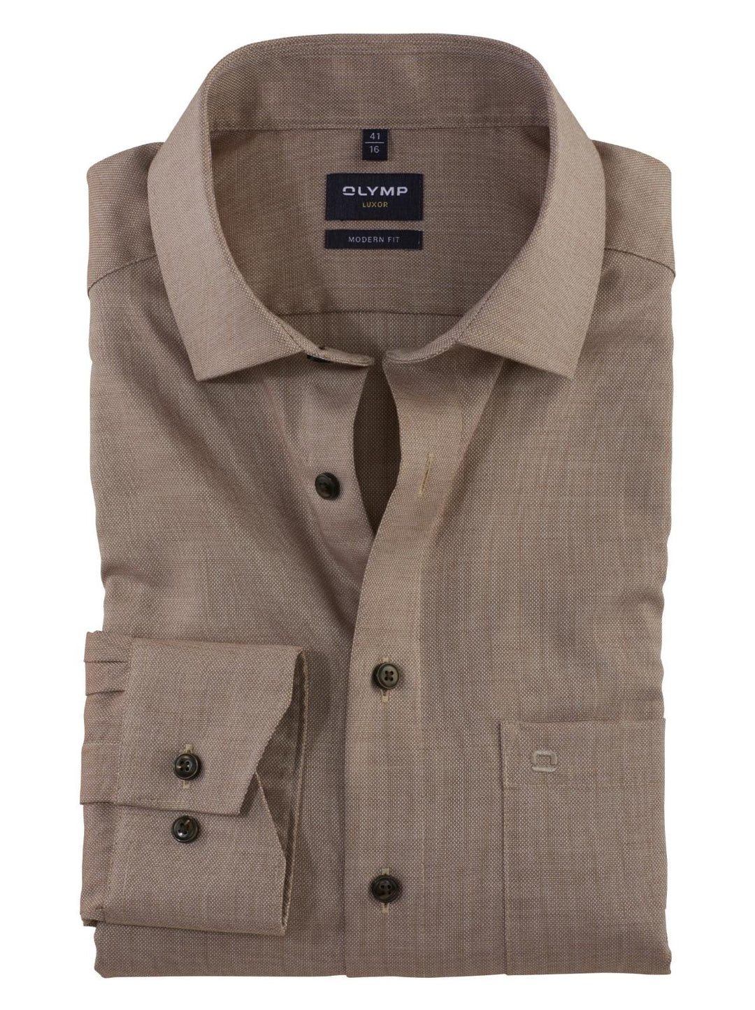OLYMP Luxor modern fit shirt-100% katoen-HEREN SHIRTS-Bruin