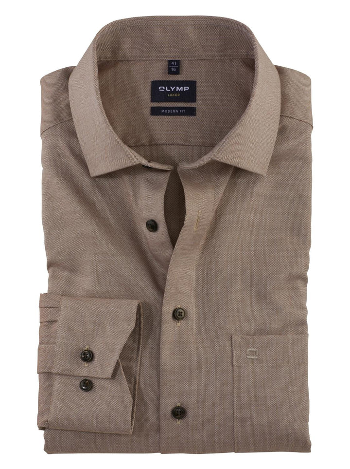OLYMP Luxor modern fit shirt-100% katoen-HEREN SHIRTS-Bruin
