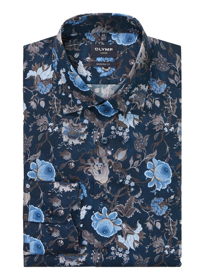 OLYMP Luxor Modern Fit Shirt – Blauw-100% katoen-HEREN SHIRTS-Blauw