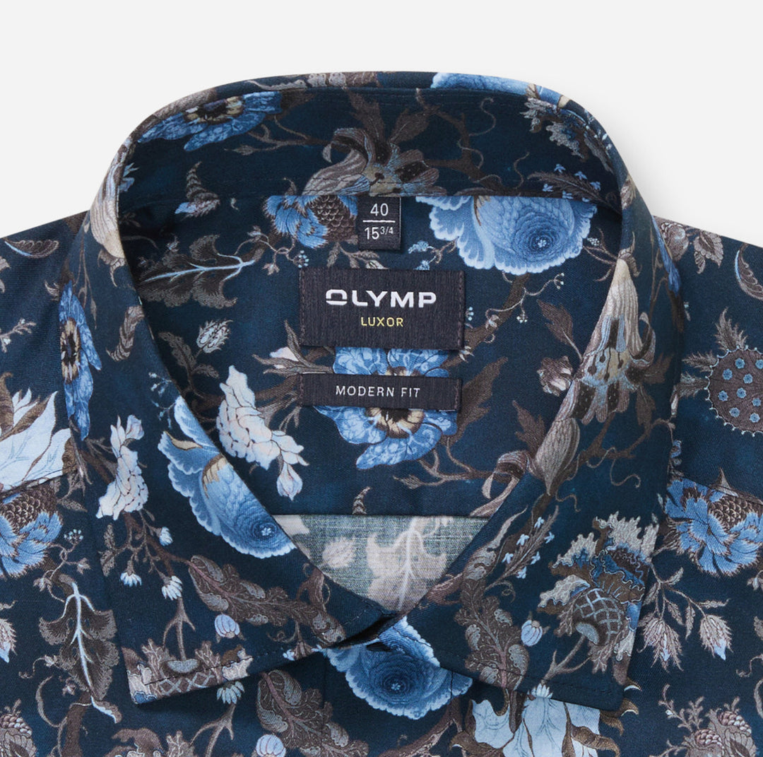 OLYMP Luxor Modern Fit Shirt – Blauw-100% katoen-HEREN SHIRTS-Blauw