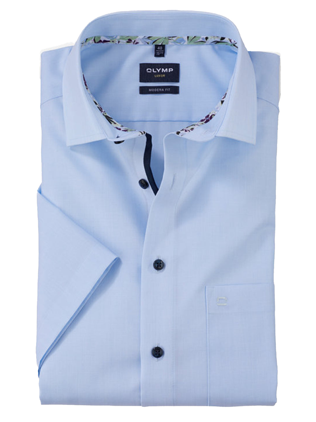 OLYMP modern fit korte mouw blauw-100% Katoen-HEREN SHIRTS-Blauw