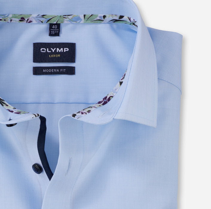 OLYMP modern fit korte mouw blauw-100% Katoen-HEREN SHIRTS-Blauw