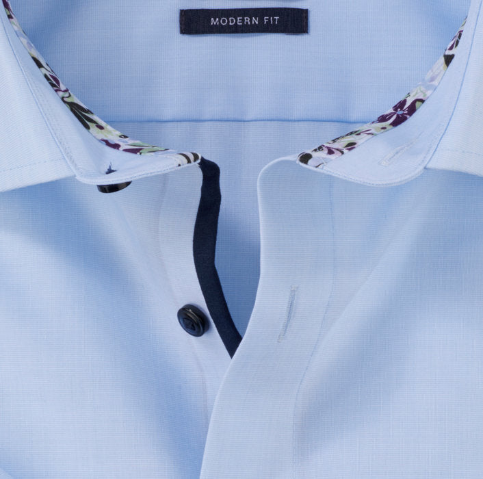 OLYMP modern fit korte mouw blauw-100% Katoen-HEREN SHIRTS-Blauw