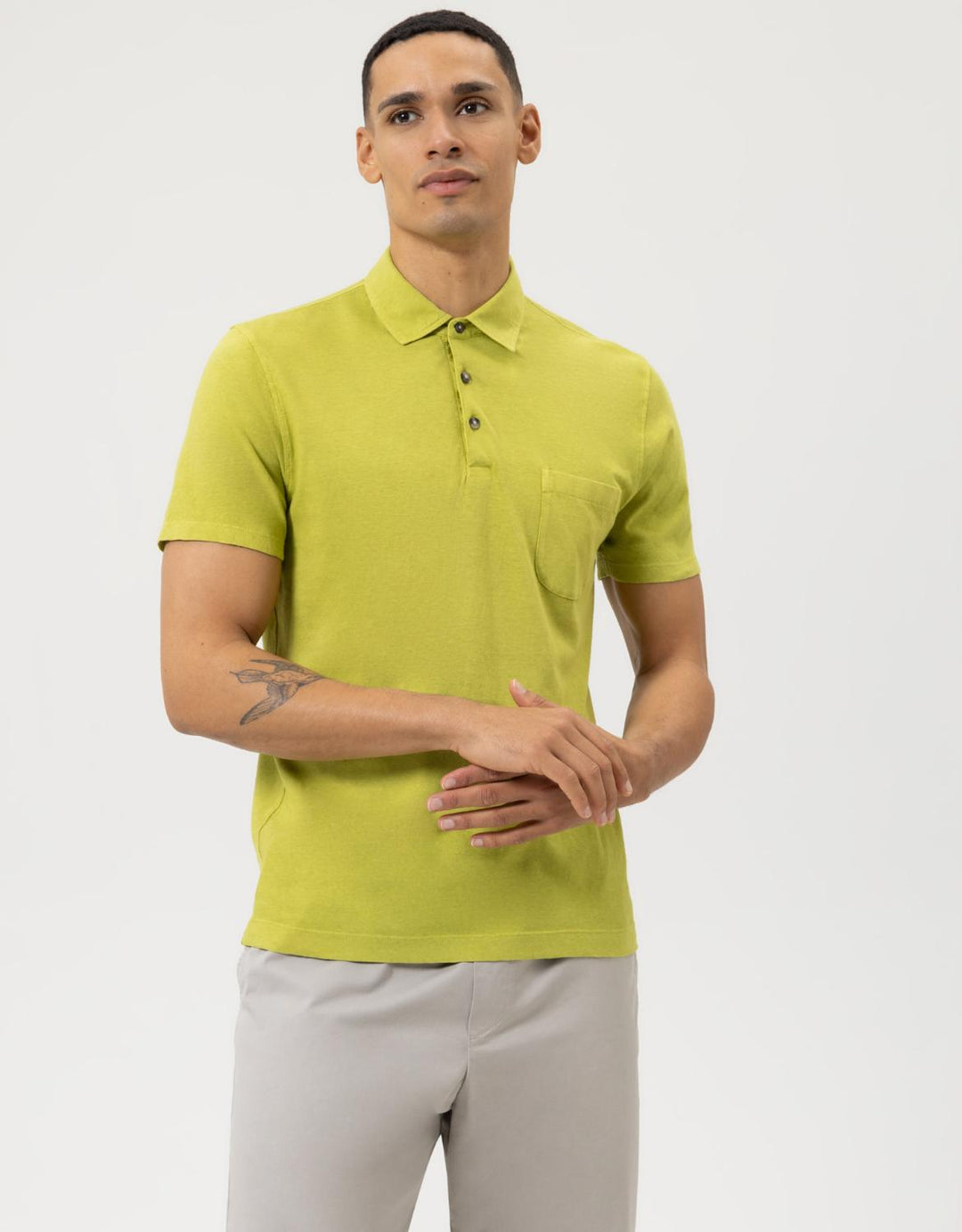 OLYMP polo modern fit groen-70% katoen, 30% linnen-HEREN POLO'S & T-SHIRTS-Groen