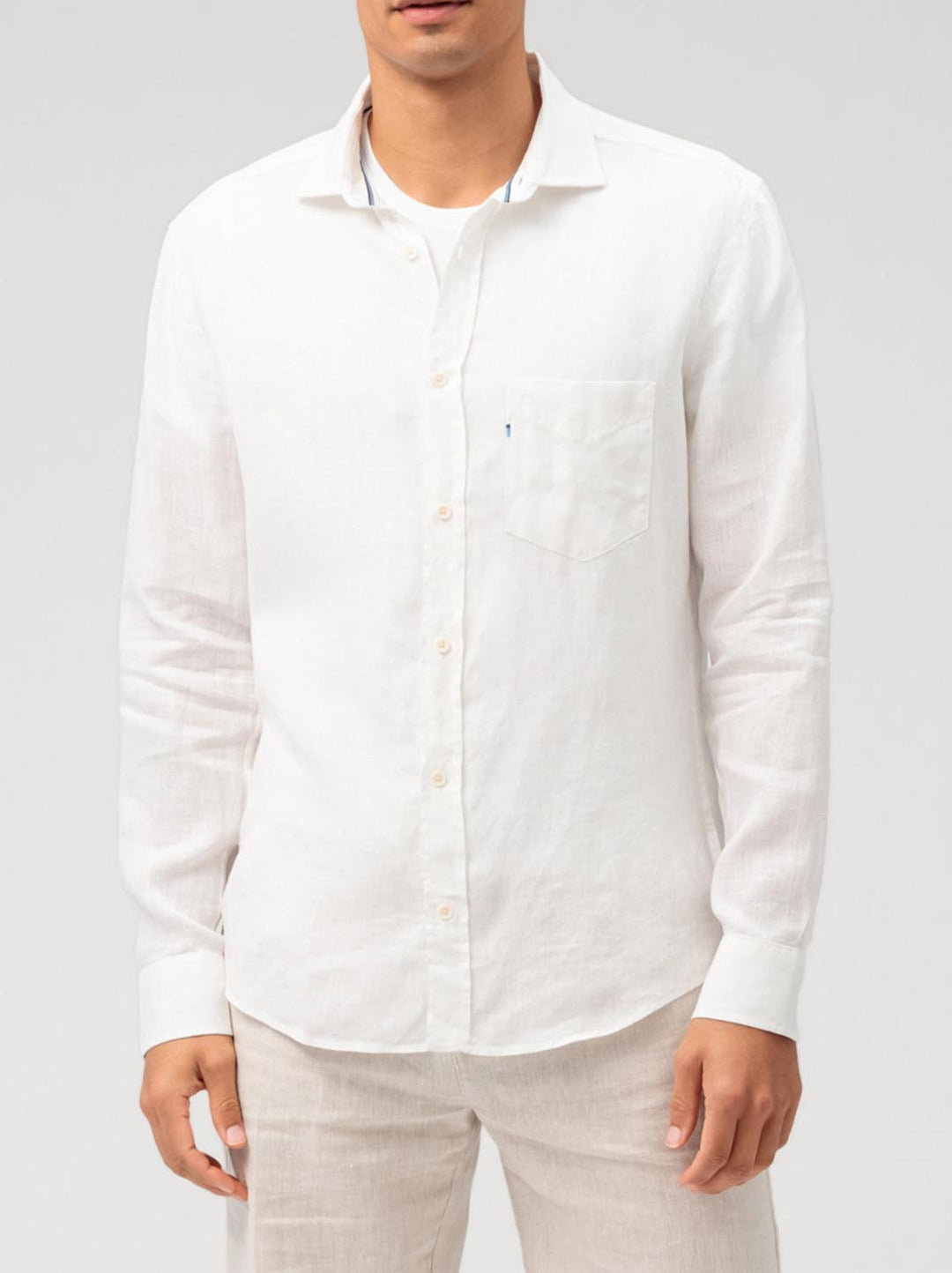 OLYMP regular fit overhemd-100% linnen-HEREN SHIRTS-Wit