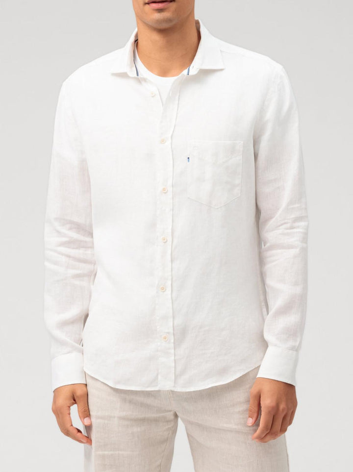 OLYMP regular fit overhemd-100% linnen-HEREN SHIRTS-Wit