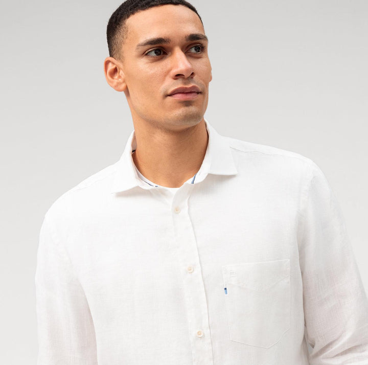 OLYMP regular fit overhemd-100% linnen-HEREN SHIRTS-Wit