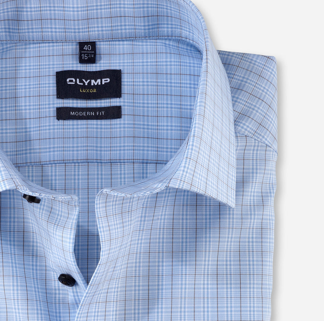 Olymp shirt Luxor modern fit ruit-100% Katoen-HEREN SHIRTS-Blauw