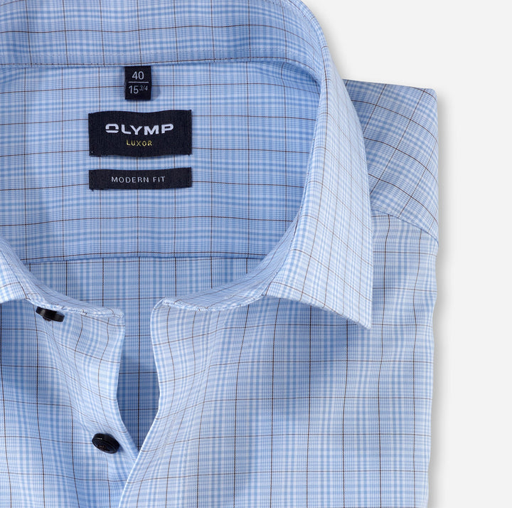 Olymp shirt Luxor modern fit ruit-100% Katoen-HEREN SHIRTS-Blauw