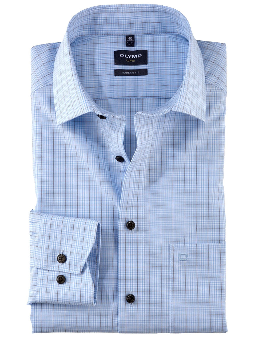 Olymp shirt Luxor modern fit ruit-100% Katoen-HEREN SHIRTS-Blauw