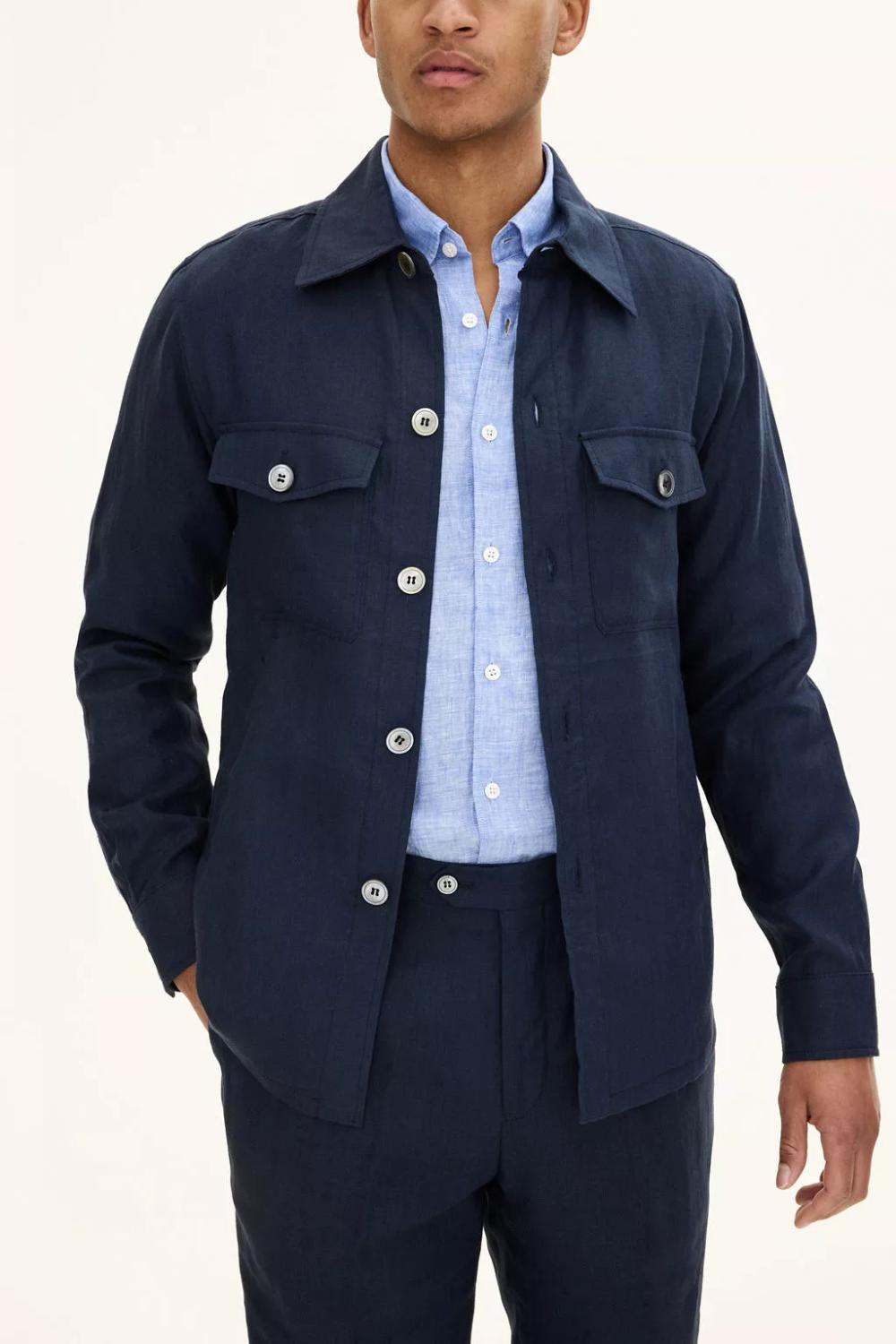 Oscar Jacobson MAVERICK-100% linnen-HEREN SHIRTS-Blauw