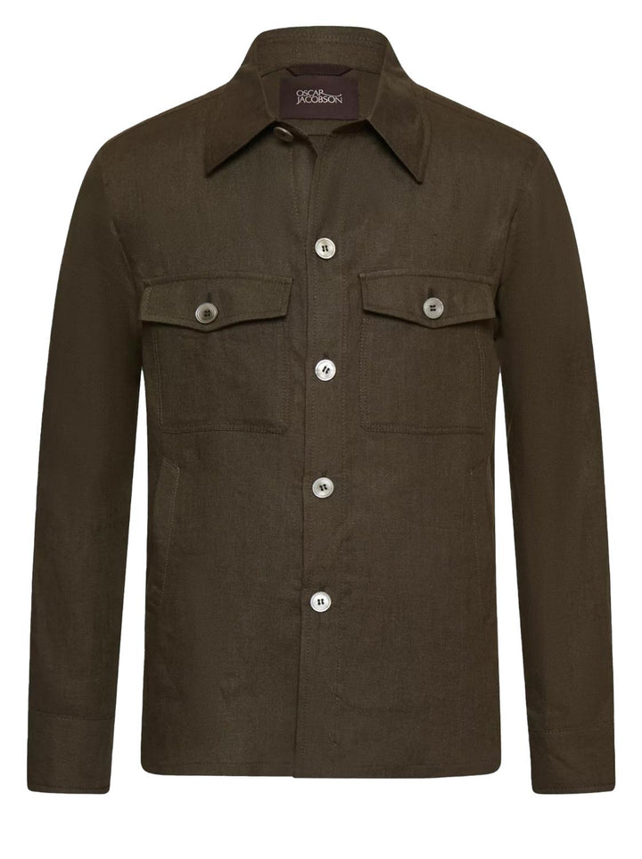 Oscar Jacobson MAVERICK-100% linnen-HEREN SHIRTS-Groen