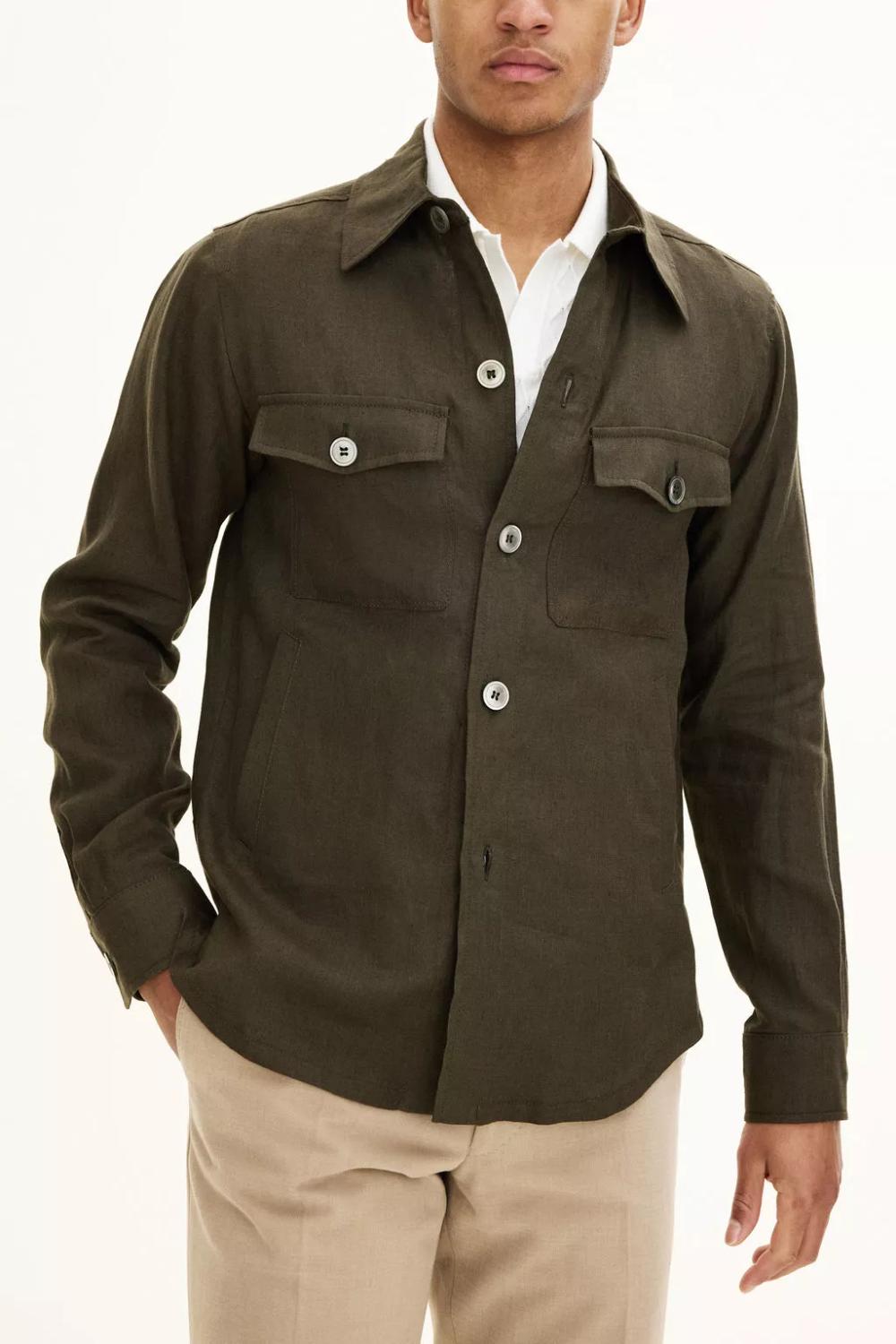 Oscar Jacobson MAVERICK-100% linnen-HEREN SHIRTS-Groen